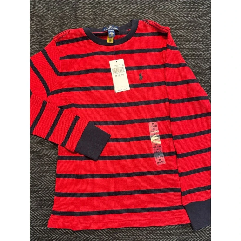 Polo by Ralph Lauren Red and Navy Striped Long-Sleeve Sweatshirt